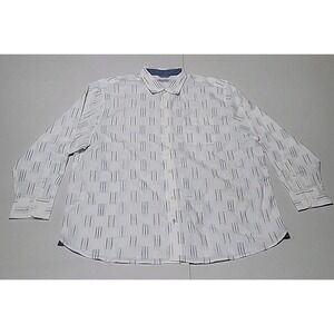 Tommy Bahama Men's Long Sleeve Button-Up Shirt White w/ Blue Blk Pinstripes XXL